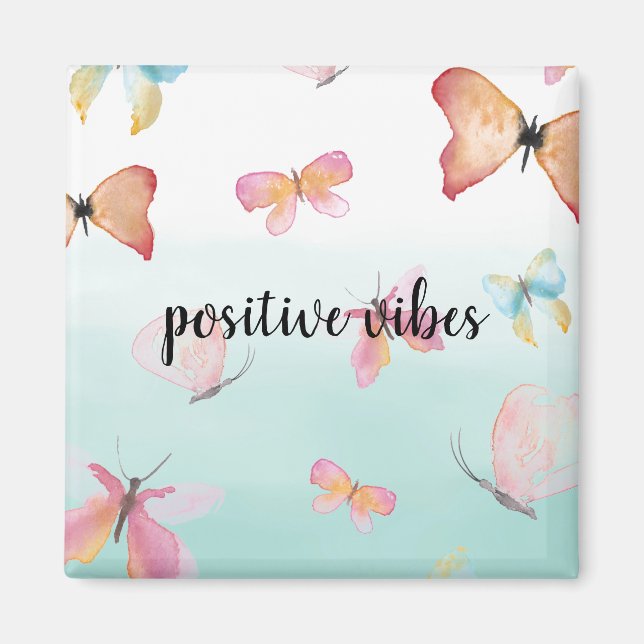 Mint Ombre Pink Butterflies Watercolor Magnet (Front)