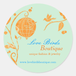 Mint + Orange Birds Business Advertising Classic Round Sticker