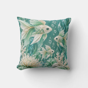 Mint Origami Fish Crystal Coral Reef Cushion