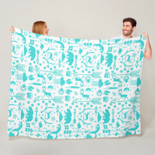 Mint Owl Bear Deer Fox Woodland Creature Pattern Fleece Blanket