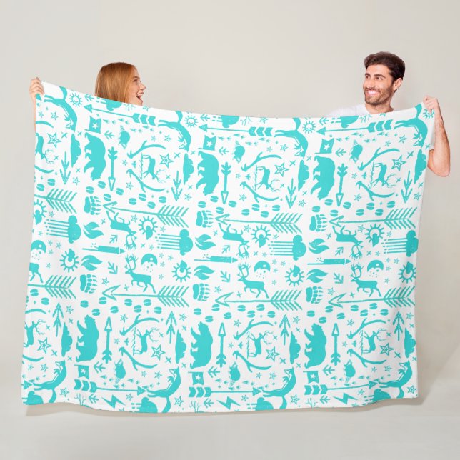 Mint Owl Bear Deer Fox Woodland Creature Pattern Fleece Blanket (In Situ)