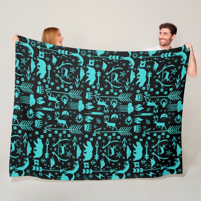 Mint Owl Bear Deer Fox Woodland Creature Pattern Fleece Blanket (In Situ)