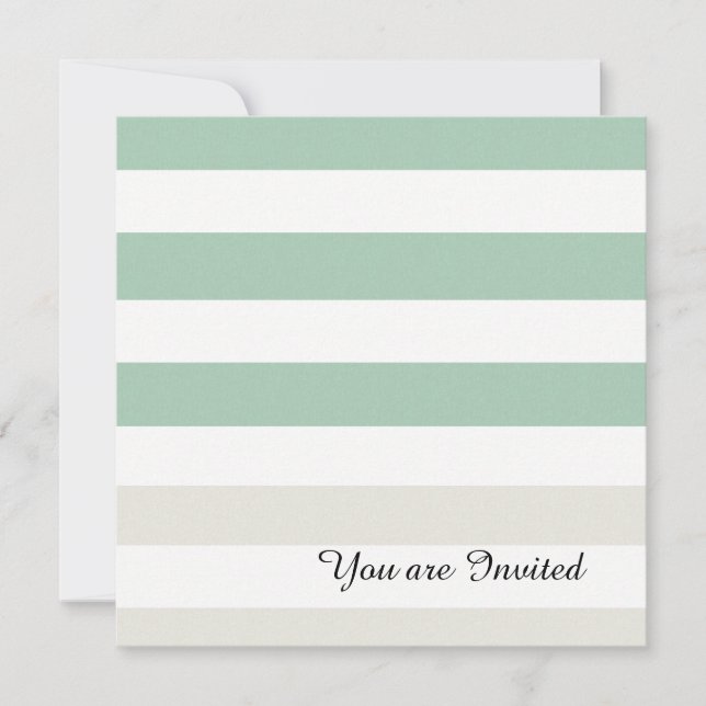 Mint, Pale and White Stripes Birthday Invitation (Front)