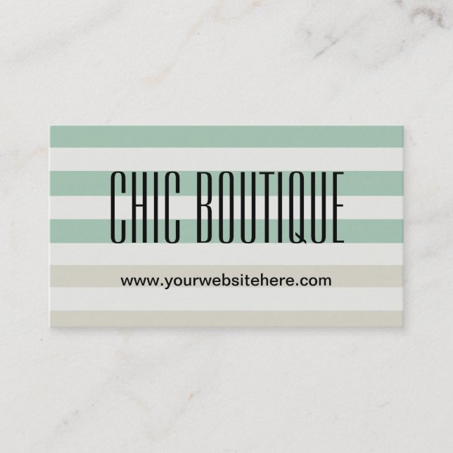 Mint, Pale and White Stripes Business Card (Front)