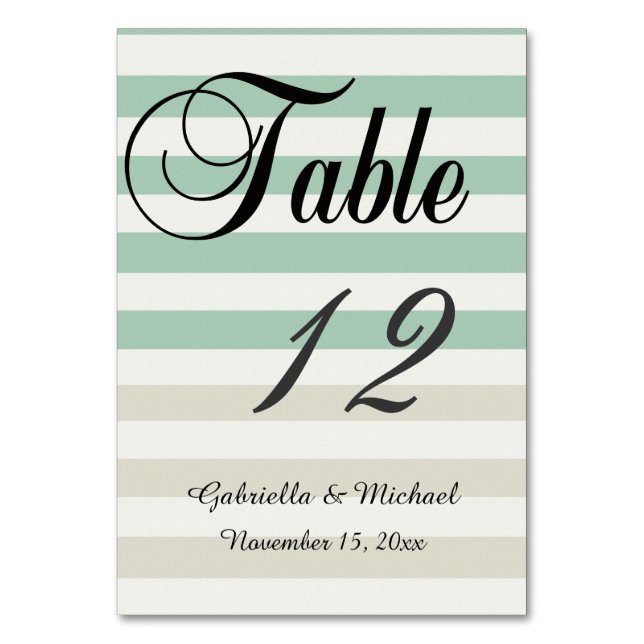 Mint, Pale and White Stripes Table Number (Front)