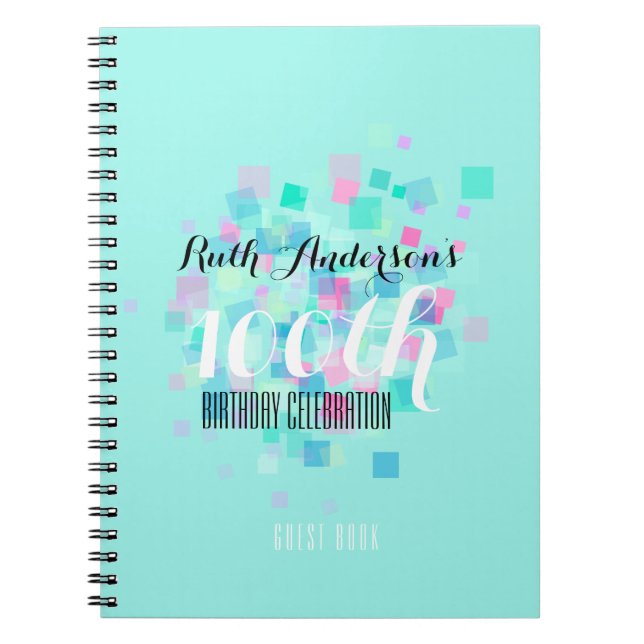 Mint Pastel Colours 100th Birthday Party GuestBook Notebook (Front)