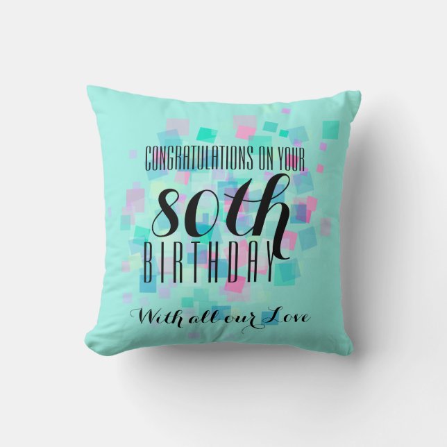 Mint Pastel Colours 80th Birthday Custom Pillow 3 (Front)