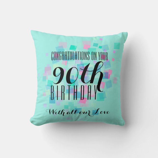 Mint Pastel Colours 90th Birthday Custom Pillow 3 (Front)