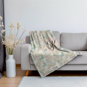 Mint Patchwork Monogram Sherpa Blanket