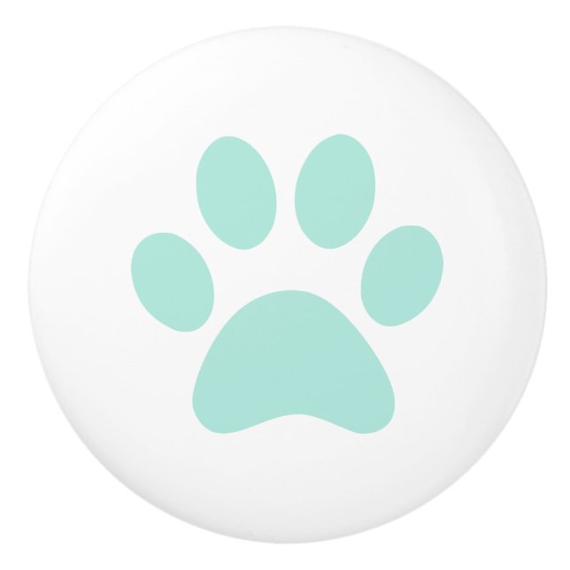 Mint Paw Print pawprint Ceramic Knob (Front)