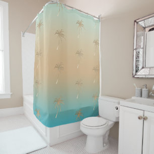 Mint Peach Aqua Tropical Gold Palm Trees           Shower Curtain