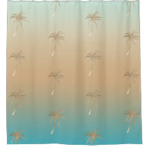 Mint Peach Aqua Tropical Gold Palm Trees