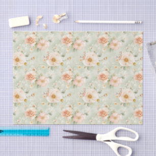 Mint Peach Blush Roses Floral Bridal Shower Tissue Paper