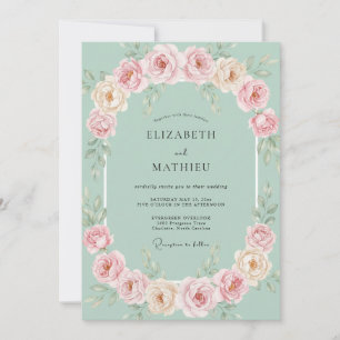Mint Peach Floral Wedding Invitation