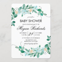 Mint Peach Floral Wreath Baby Shower Invitation