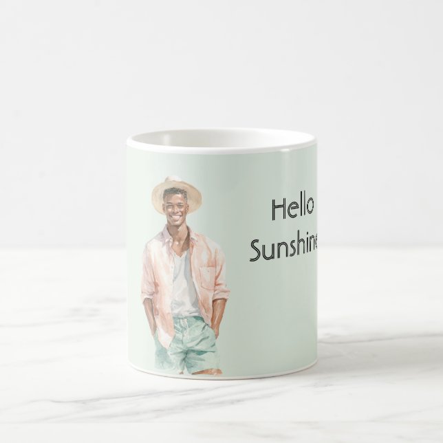 Mint Peach Hello Sunshine Black Man  Coffee Mug (Center)