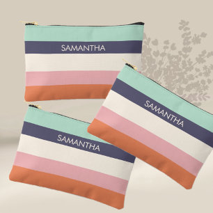 Mint Peach Modern Colour Blocks Stripes Personalis Accessory Pouch