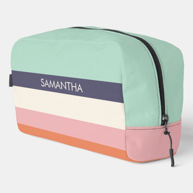 Mint Peach Modern Colour Blocks Stripes Personalis Dopp Kit (Right Corner)