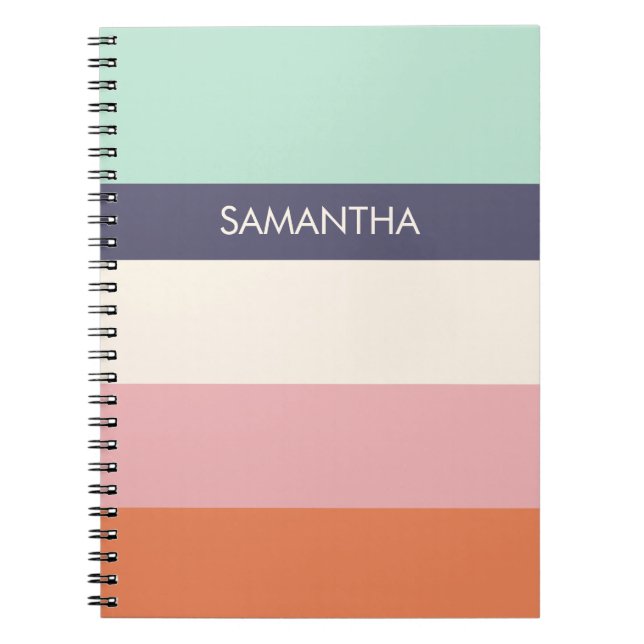 Mint Peach Modern Colour Blocks Stripes Personalis Notebook (Front)