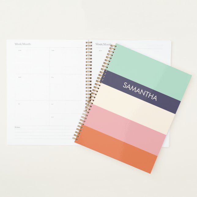 Mint Peach Modern Colour Blocks Stripes Personalis Planner (Display)