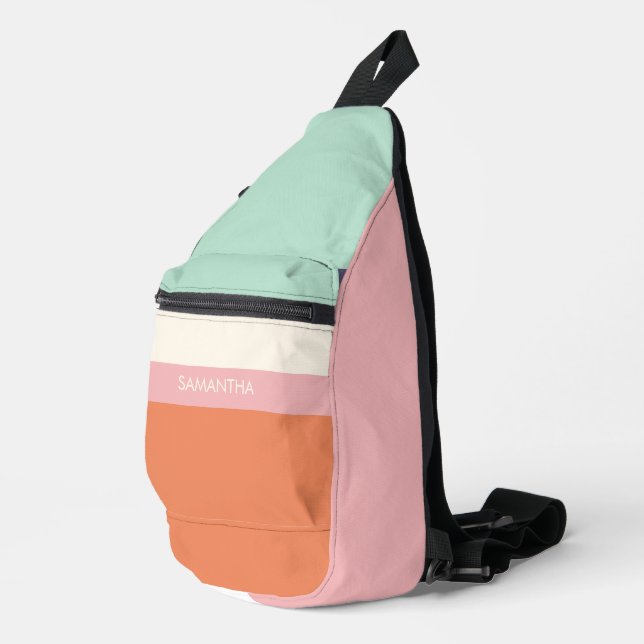 Mint Peach Modern Colour Blocks Stripes Personalis Sling Bag (Right Corner)