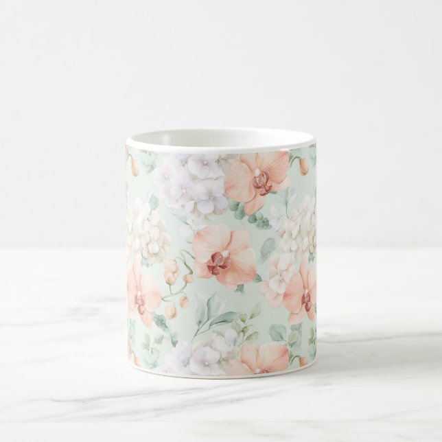 Mint Peach Orchid Flowers Coffee Mug (Center)