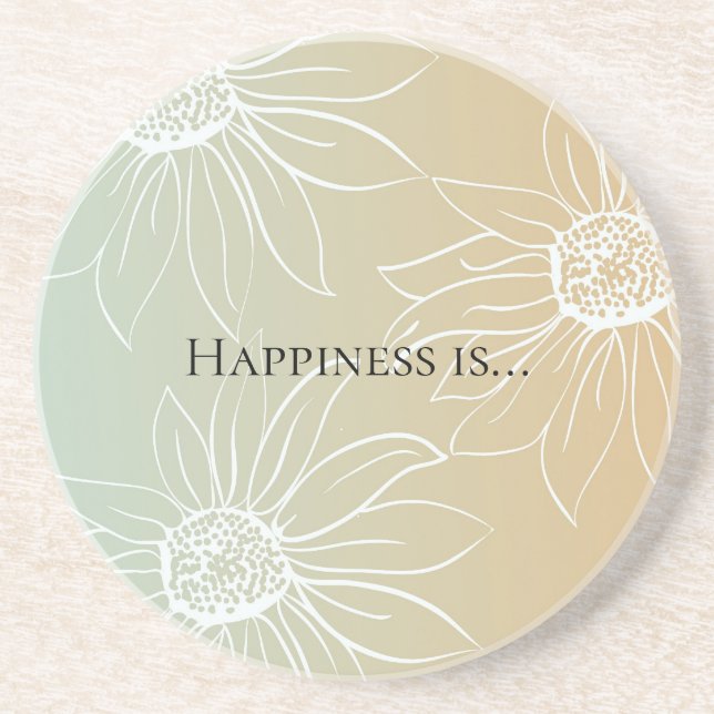 Mint Peach White Daisies Floral Coaster (Front)