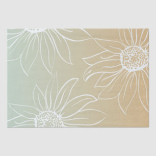 Mint Peach White Daisies Floral Tissue Paper