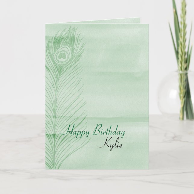 Mint Peacock Feather Card (Front)