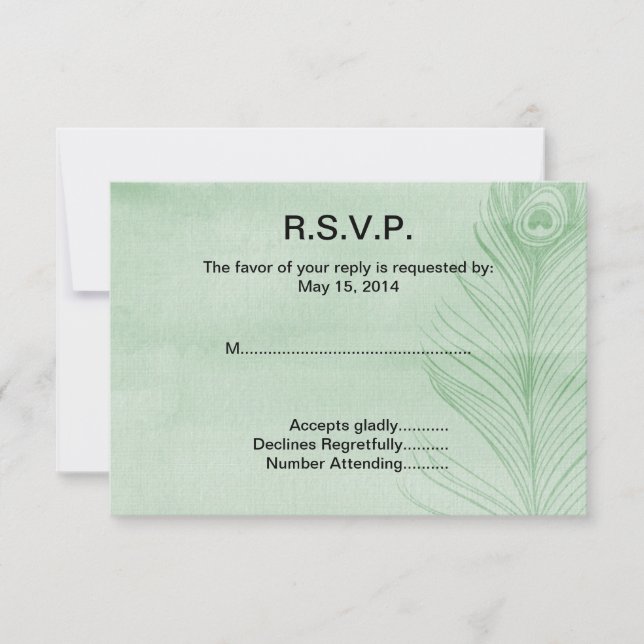 Mint Peacock Feather RSVP (Front)