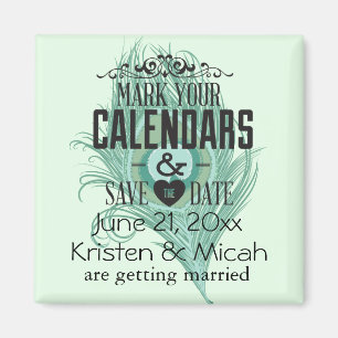 Mint Peacock Feather Save the Date Magnet