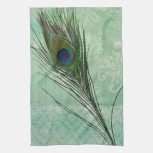 Mint Peacock Feather Tea Towel