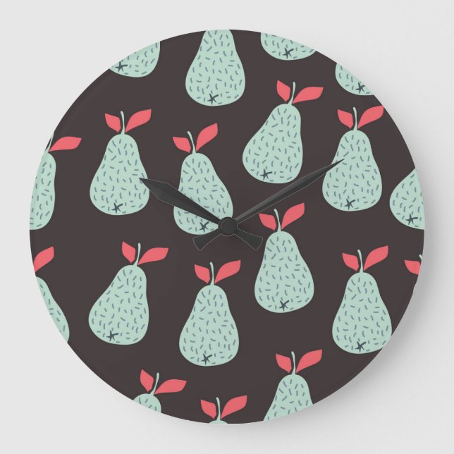 Mint Pears: Vintage Seamless Texture Large Clock (Front)