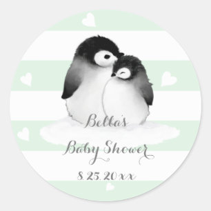 Mint Penguin Baby Shower Stickers