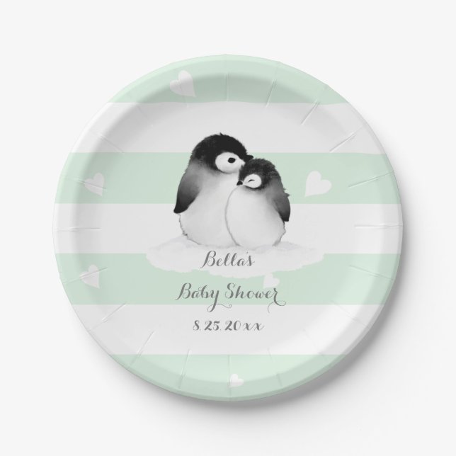 Mint Penguin Paper Plates (Front)