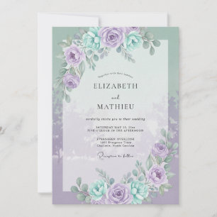 Mint Periwinkle Greenery Wedding Invitation