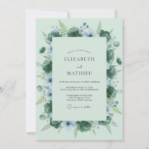 Mint Periwinkle Succulent Eucalyptus Wedding Invitation