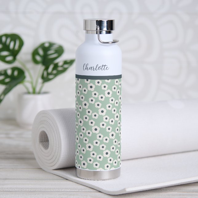 Mint Personalised Modern Retro Floral Pattern     Water Bottle (Yoga)
