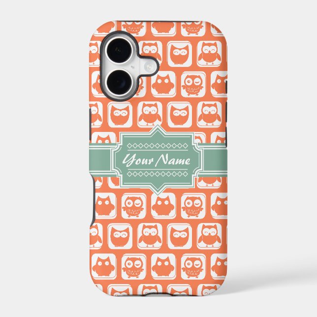 Mint Personalised Name Orange Owls (Back)