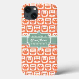 Mint Personalised Name Orange Owls iPhone 13 Case