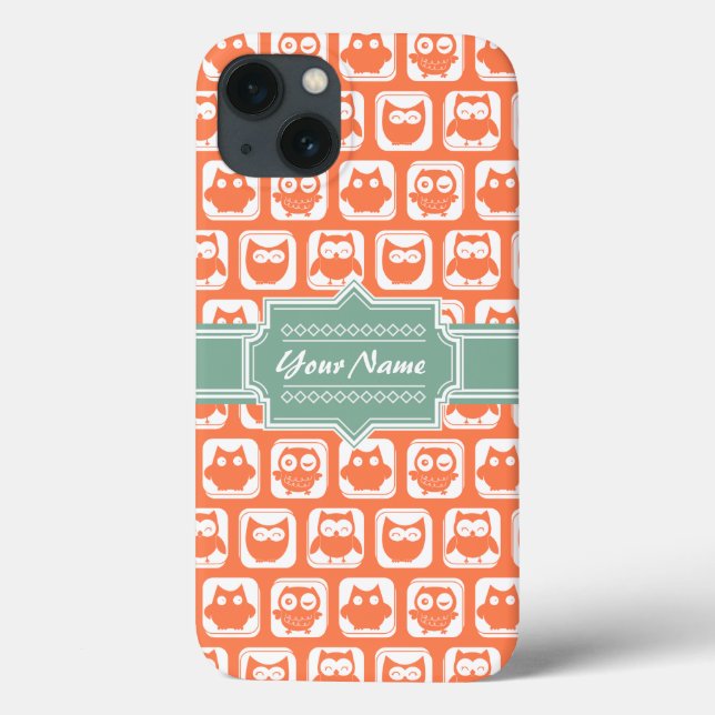 Mint Personalised Name Orange Owls Case-Mate iPhone Case (Back)