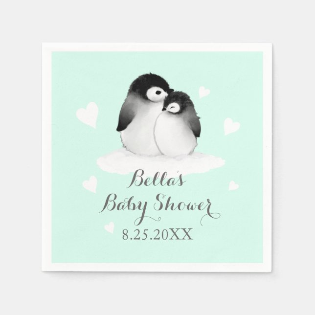 Mint Personalised Penguin Paper Napkins (Front)