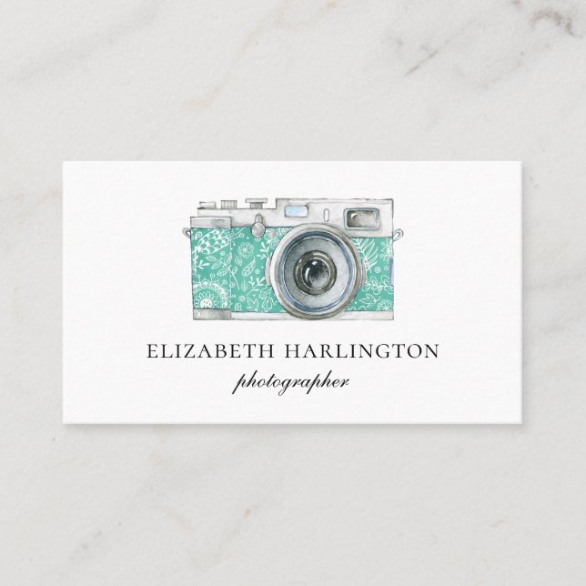 Mint photo camera card. Simple modern photography Business Card (Front)