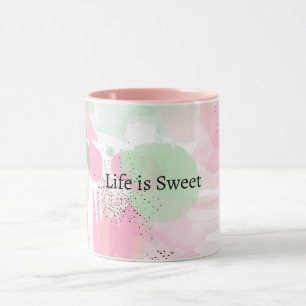 Mint Pink Abstract Life is Sweet Mug