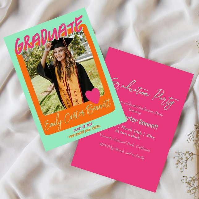 Mint Pink and Orange Photo Graduation Party Invitation (Creator Uploaded)