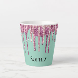 Mint Pink Blush Ice Cream Glitter Drips Birthday Latte Mug
