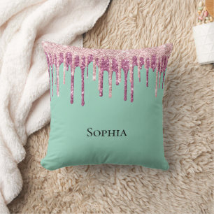 Mint Pink Blush Ice Cream Glitter Drips Cushion