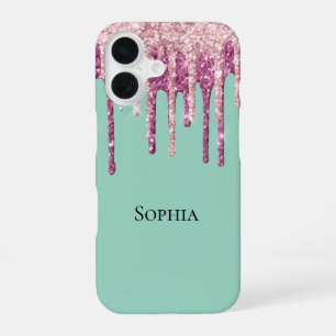 Mint Pink Blush Ice Cream Glitter Drips iPhone 16 Case