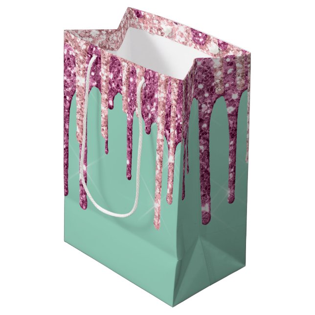 Mint Pink Blush Ice Cream Glitter Drips  Medium Gift Bag (Front Angled)