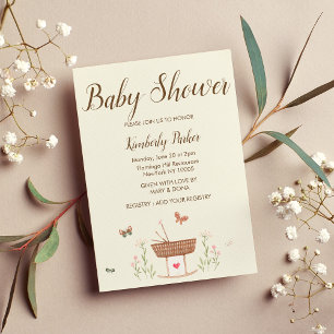 Mint pink brown butterfly floral Baby Shower Invitation